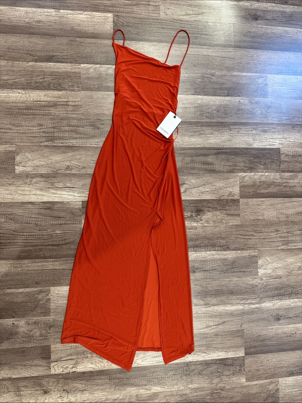 Pull&Bear Orange-Red Spaghetti Strap Maxi Dress with Slit
